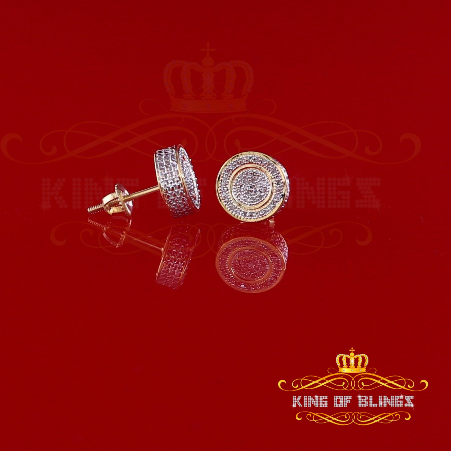 King of Bling's 10K Real Yellow Gold Real Diamond 0.25CT Men's/Women's Round Stud Micro Earring