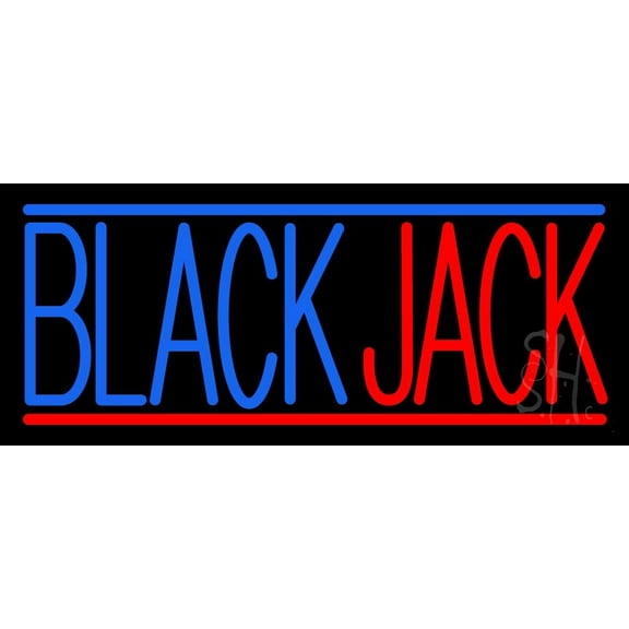 Blackjack Poker LED Neon Sign 6 x 15 - inches, Black Square Cut Acrylic Backing, with Dimmer - Bright and Premium built indoor LED Neon Sign for wall dcor, arcarde, and storefront.