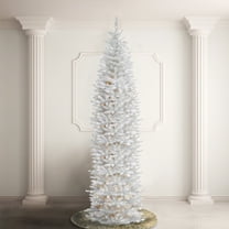 National Tree Company 12 ft. Artificial Pre-Lit Slim Christmas Tree, White, Kingswood Fir, Clear Lights, Includes Stand