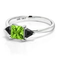 thumbnail image 3 of Gem Stone King 10K White Gold Green Peridot and Black Onyx 3 Stone Engagement Ring for Women (0.97 Cttw, Gemstone August Birthstone, Princess Center 5MM, Trillion 3.5MM, Size 7.5), 3 of 5