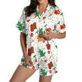 thumbnail image 2 of Christmas Beige Womens Pajama Sets Women Pajamas Graphic Printed Silk Satin Cute Sleepwear Buttons Short Sleeve Tops Shorts Sets Sleepwear, 2 of 5