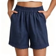 thumbnail image 6 of Admvng Womens Linen Shorts Lace Trim Elastic High Waist Casual Shorts for Vacation, 6 of 6