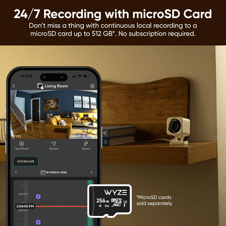 Wyze - Cam V4 2.5k QHD WiFi, Indoor/Outdoor, Wired Security Camera with Color Night Vision - Gray