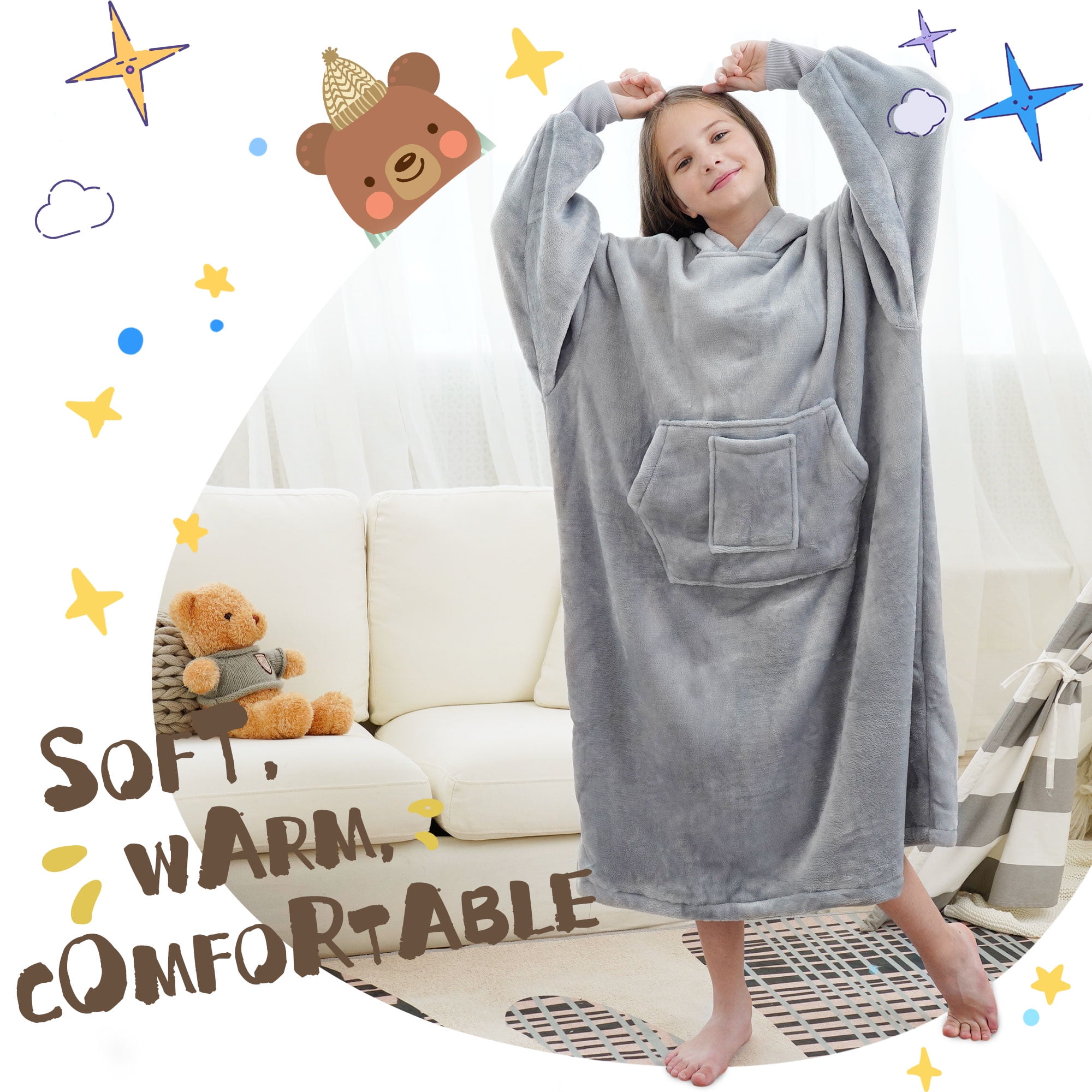 REDESS Snuggle Oversize Hooded Sherpa Comfy Sleeves Wrap, Wearable - Main Image