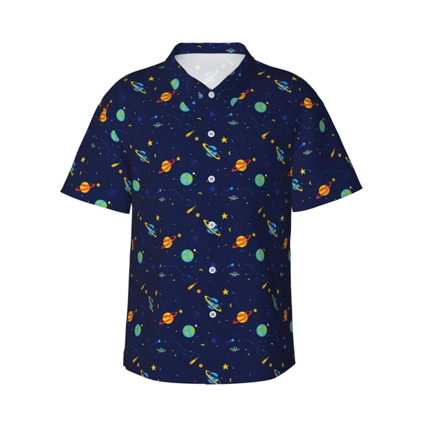 Balery Space Galaxy Camisas hawaianas de manga corta para hombre, camisas playeras de corte holgado, camisas de vacaciones con botones,Medium