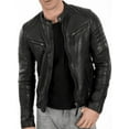 thumbnail image 2 of NOORA Lambskin Leather Men's Handmade Café Racer Riding Slim Fit Black Biker Leather Jacket |  Black Solid Biker jacket With Zipper SU0563, 2 of 6