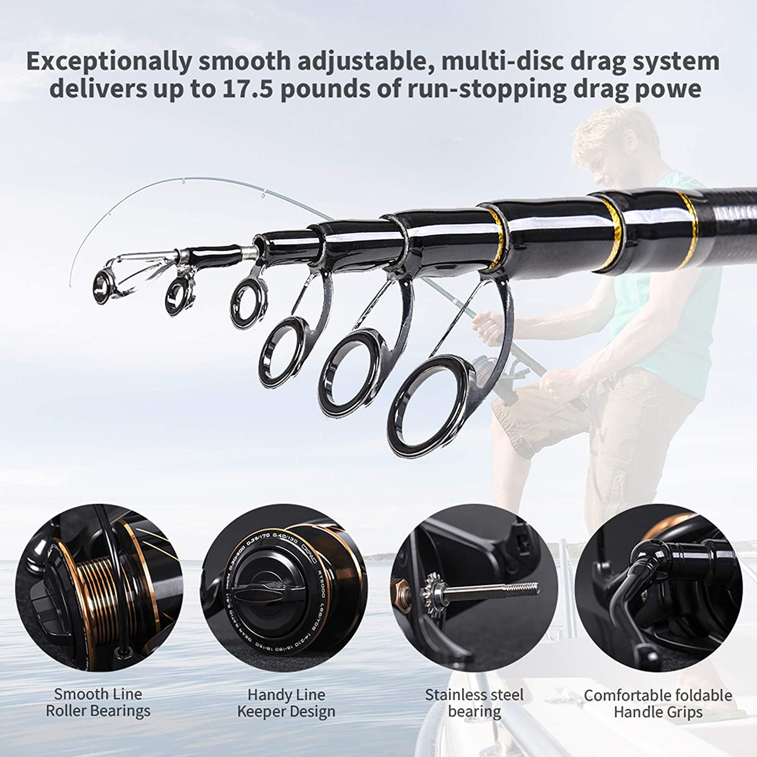2.4m / 8ft CLORIS Fishing Rod and Reel Combo Saltwater Freshwater-8 FT Carbon, 