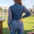 thumbnail image 6 of Domzest Women’s Vintage Faux Denim Shirt Sheer Mesh Long Sleeve Denim Tops Button Down See Through Jean Top with Chest Pocket Blue S, 6 of 7