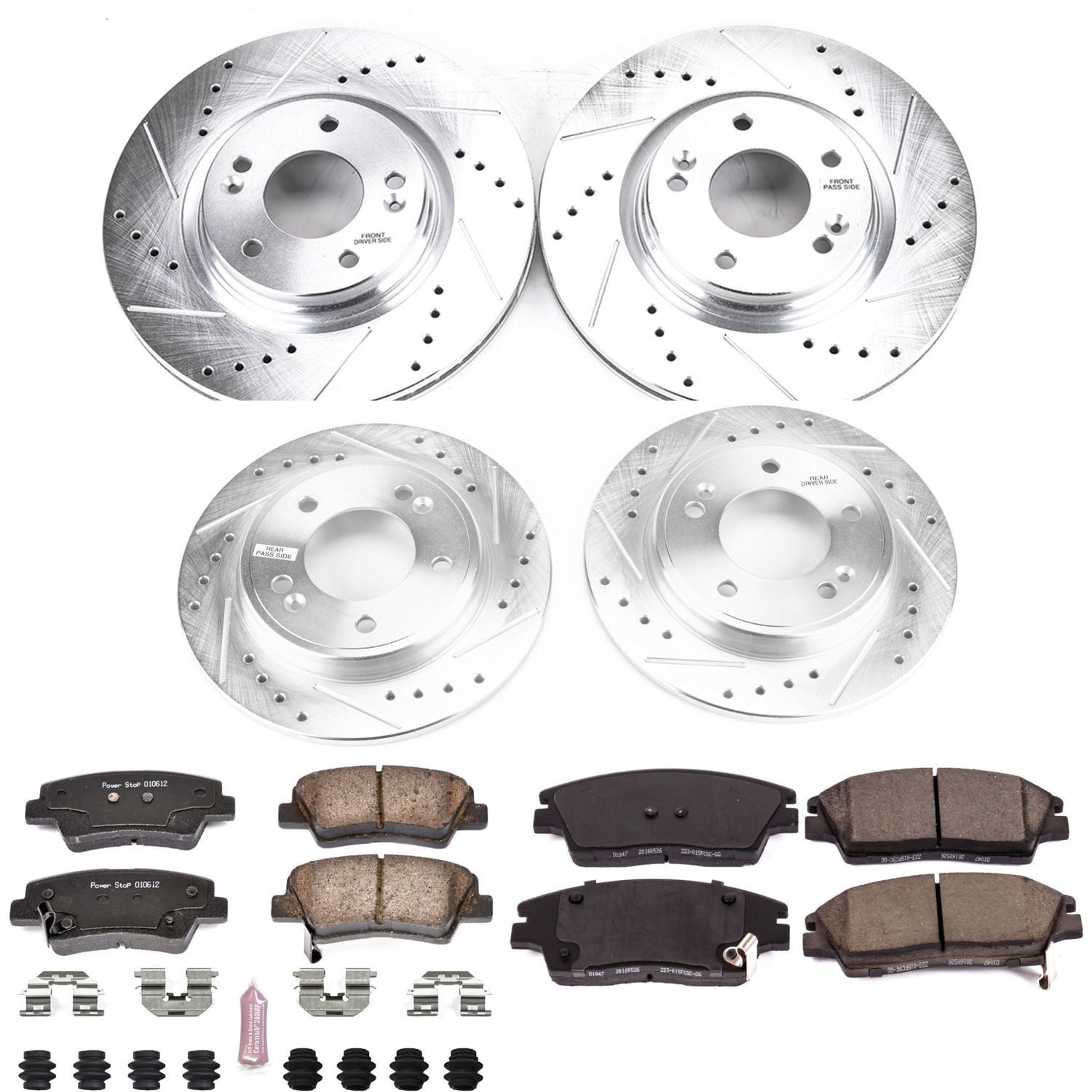 PowerStop Front and Rear Z23 Evolution Sport Carbon-Fiber Ceramic Brake Pad and Drilled & Slotted Rotor Kit Fits: HYUNDAI Select Models K8285