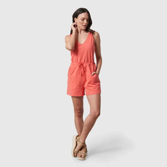 United by Blue Women's Organic V_Neck Knit Romper Small Coral