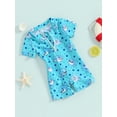 thumbnail image 2 of Bagilaanoe Toddler Baby Boys One-Piece Swimsuit Print Short Sleeve Zipper Rashguard Swimwear 3M 6M 12M 2T 3T Kids Jumpsuit Bathing Suit, 2 of 8