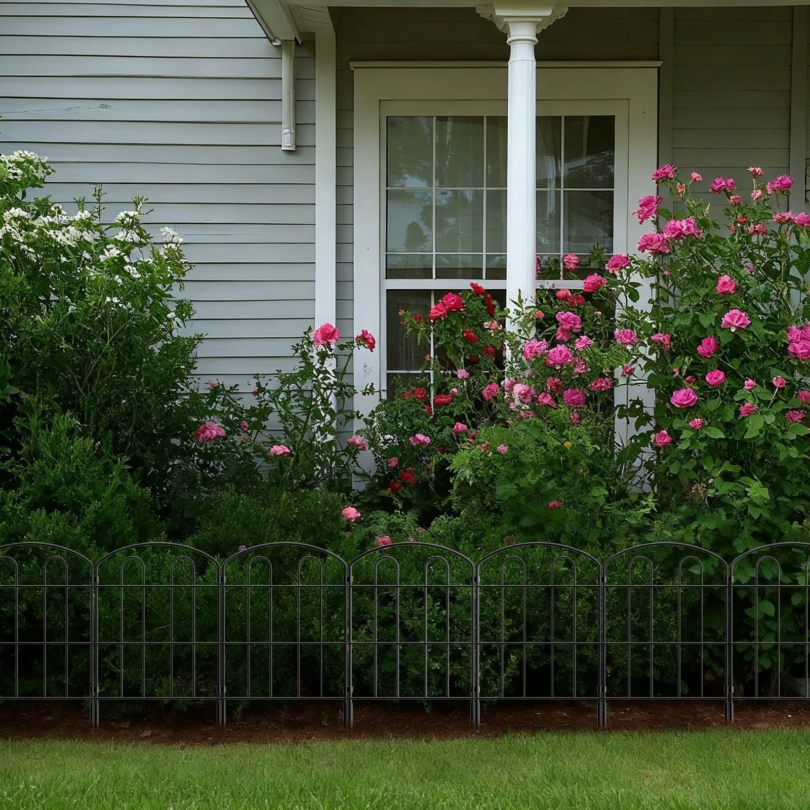 28-Pack Decorative Garden Fence – Double-Arc Metal Border, Rustproof Animal Barrier for Yard, Flower Bed, Patio (Black)