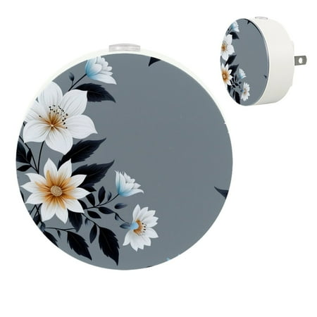 

YZUOUZY Night Lights Plug into Wall Nightlight Bedroom Lamps Set of 2 Lillies Vimen Flowers Grey Background