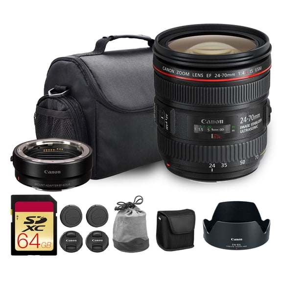 Canon EF 24-70mm f/4L IS USM Lens (6313B002)   EF-EOS R Adapter   Bag   Accessories