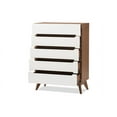 thumbnail image 3 of Baxton Studio Calypso Mid-Century Modern White and Walnut Wood 5-Drawer Storage Chest, 3 of 7