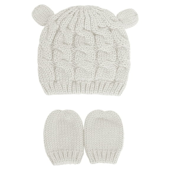 Soimiss Warm Hat and Gloves Set Wool White 1 Set for Infants