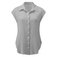 thumbnail image 4 of Fatuov Womens Button Down Shirts Summer Cotton Linen Short Sleeve Plus Size Tops for Beach Solid Color Turndown Collar Casual Blouses Gray, 4 of 5