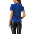 thumbnail image 3 of INSPIRE CHIC Women's Party Velvet Shirt Crew Neck Short Sleeve Casual T-Shirt XS Sapphire Blue, 3 of 6