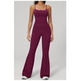thumbnail image 5 of PISONIC Workout Sets for Women, 2 Piece Seamless Spaghetti Straps Crop Top Matching High Waist Flare Leggings Gym Yoga Outfits, 5 of 7