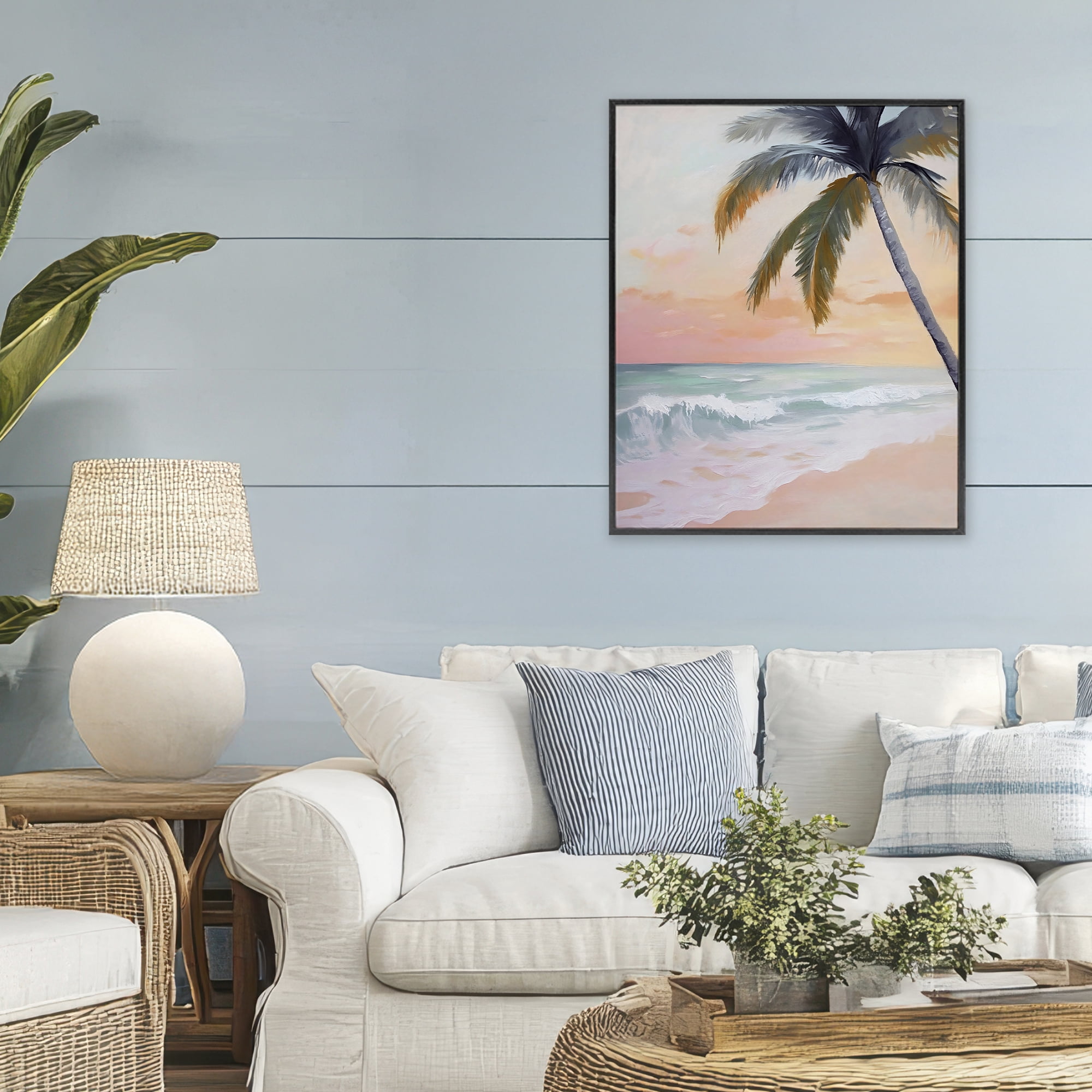 Stupell Industries Tranquil Sunset & Beach Palm Black Framed Giclee Art, design by Creative Studio
