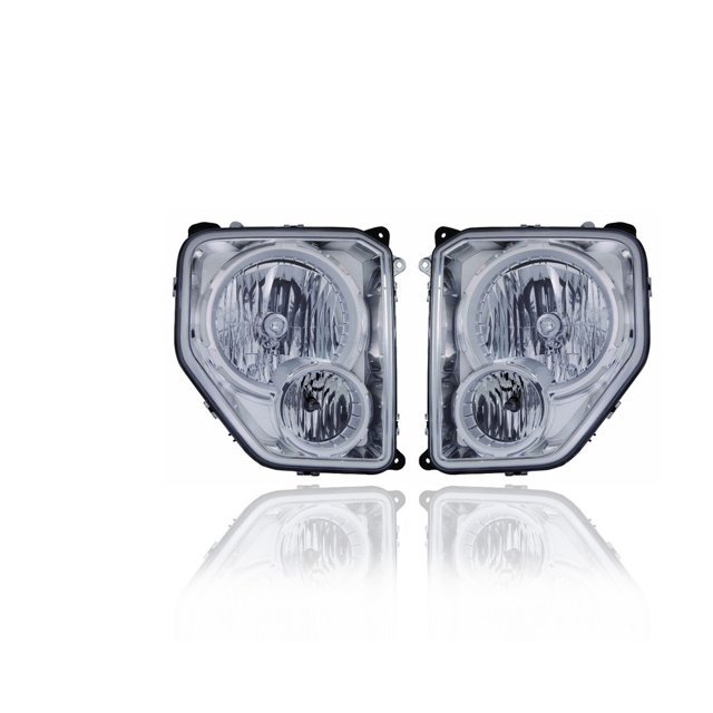 Headlight Assembly - Compatible/Replacement for '08-12 Jeep Liberty - Halogen With Fog Lamp, Chrome Bezel - Pair, Left Driver + Right Passenger Set - 55157338AE, 55157339AE - CAPA