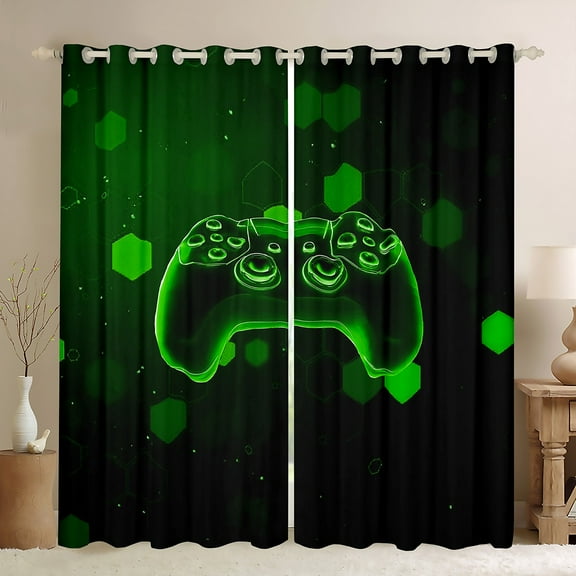 Feelyou Neon Green Gamepad Black Out Curtains for Boys, Futuristic Game Console Curtains Pack of 2 (42x63 Each), Chic Honeycomb Bedroom Curtains, Black Out Curtains Decor