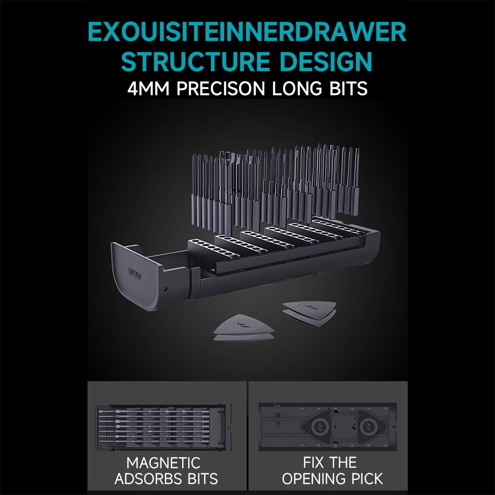 TOPTENG Precision Screwdriver Set 60-Pieces Hobby and Repair Set DIY PC Phone Hardware Electronic Devices Repair Watch Portable Compact 4mm Bits Slim Rotating Screwdriver Tweezers