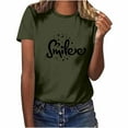 thumbnail image 2 of Pntutb Hauts d'Été de Mode pour Femmes T-Shirt Décontracté à Imprimé Lettres Sourire pour Femmes Col Rond à Manches Courtes Haut T-Shirt à Manches Courtes Col Rond/chemise Rollback, 2 of 5