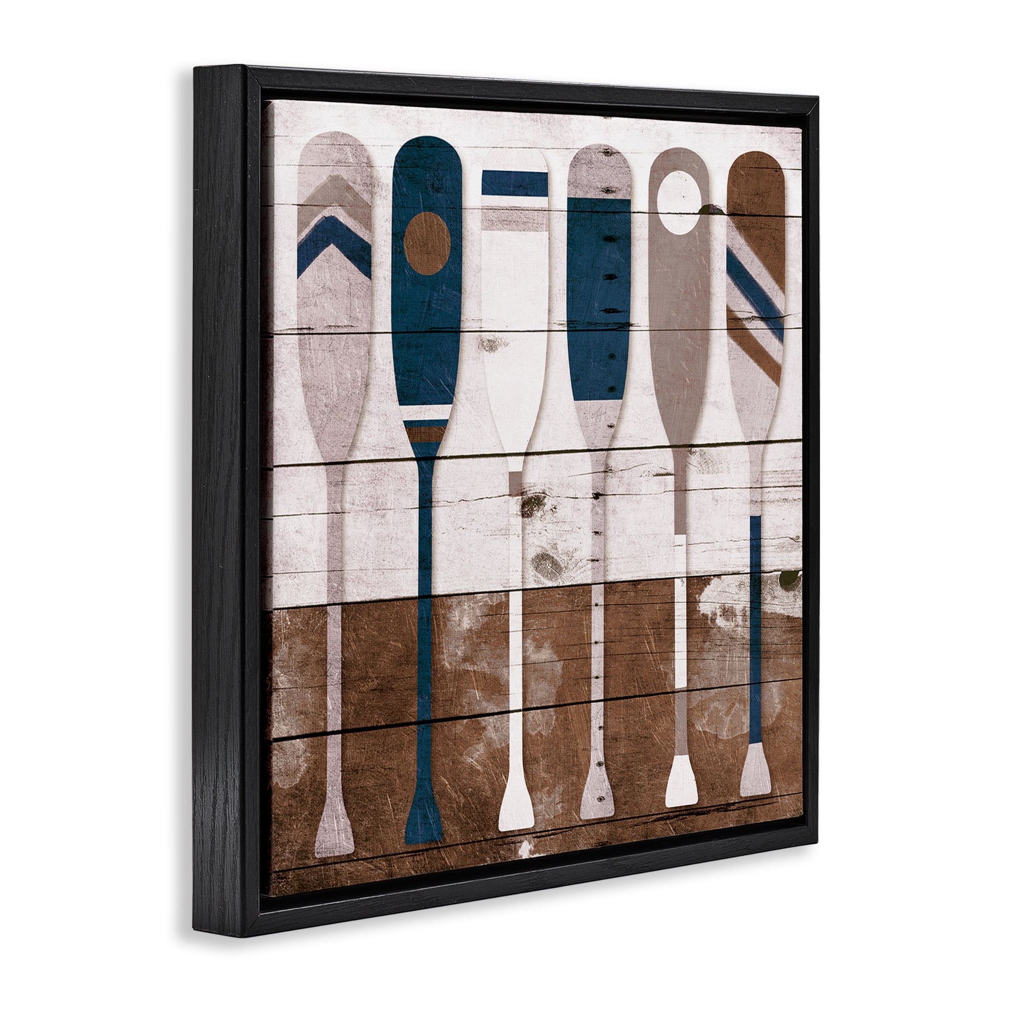 Stupell Industries Rustic Ocean Paddle Ores Nature Painting Black Floater Framed Canvas Art Print Wall Art, 18 x 18
