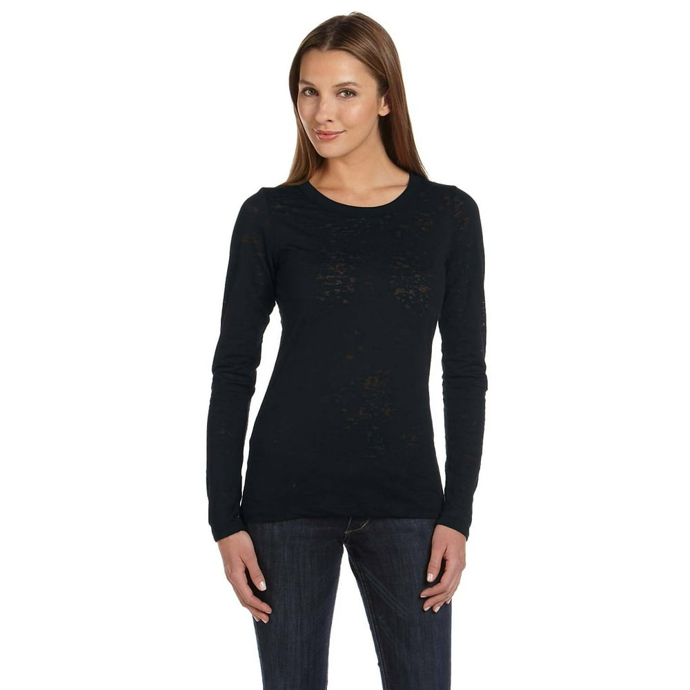 BELLA+CANVAS - Bella-Canvas B8650 Womens Burnout Long Sleeve Tee, Black ...