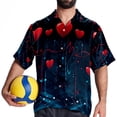thumbnail image 4 of Valentine's Day Love ECG Men's Short Sleeve Hawaiian Shirt Button Down Poplin Beach Casual Printed Unisex Summer Tops, 4 of 6