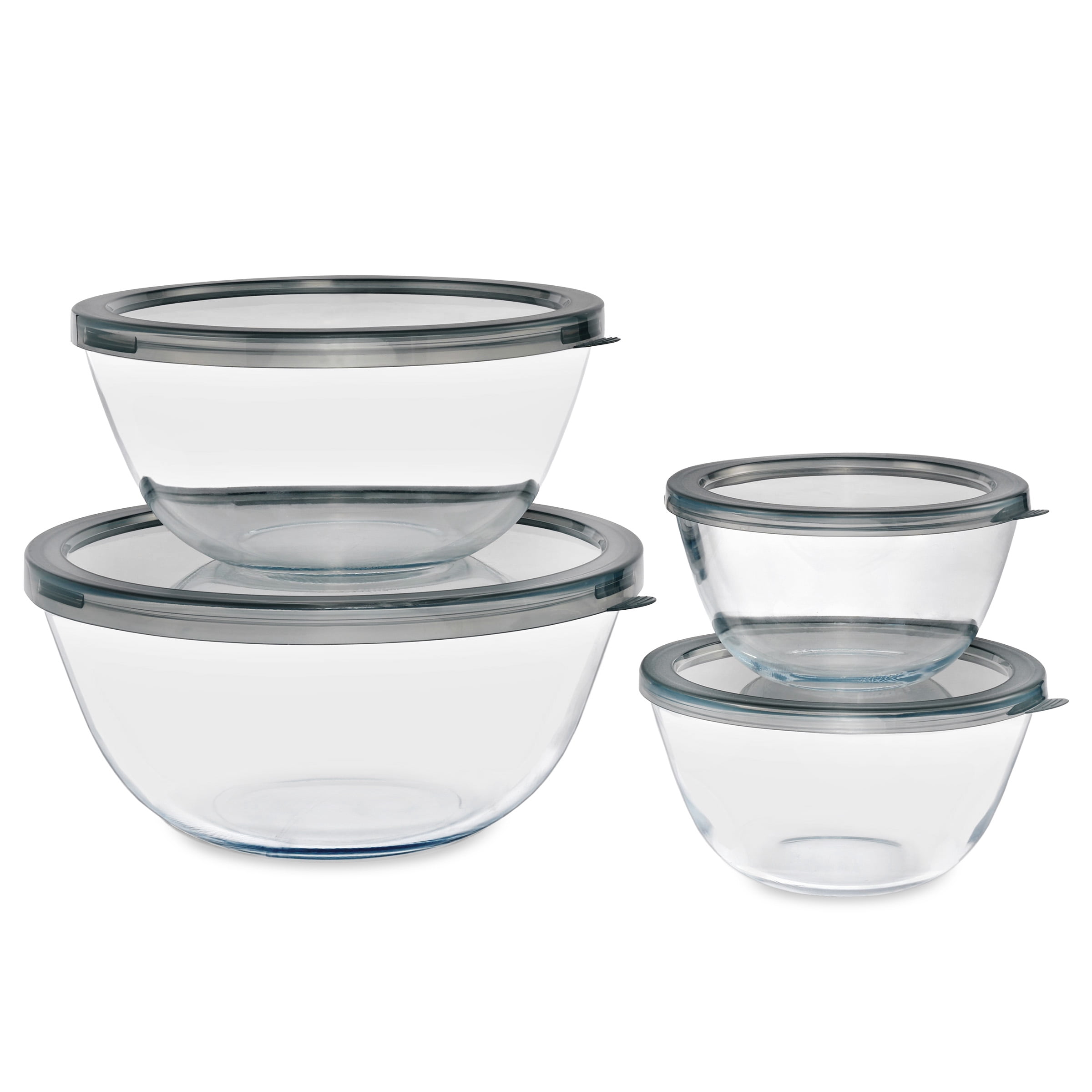 Sorbus 4-Piece Glass Mixing Bowl Set with Lids, Assorted Sizes, Nesting, BPA-Free, Microwave Safe