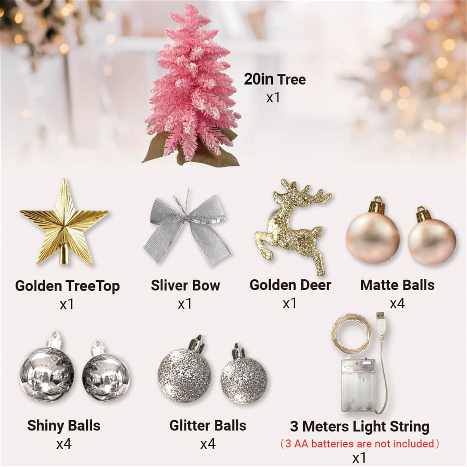 Lowestbest Exquisite Christmas Tree with LED Lights & Decoration, 2ft TableTop Mini Small Xmas Trees, Flocked Artificial Arbol de Navidad - Pink Lowestbest Exquisite Christmas Tree with LED Lights & Decoration, 2ft TableTop Mini Small Xmas Trees, Flocked Artificial Arbol de Navidad - Pink