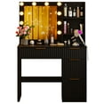 thumbnail image 3 of Zimtown Modern Makeup Vanity Desk with Mirror and Charging Station, Lighted Vanity Table with 4 Drawers & 3 Storage Shelves for Bedroom, Black, 3 of 8
