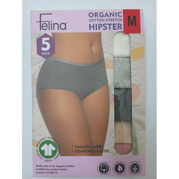 Felina Women's 5 Pack Organic Cotton Stretch Hipster Size: M, Color: Pink
