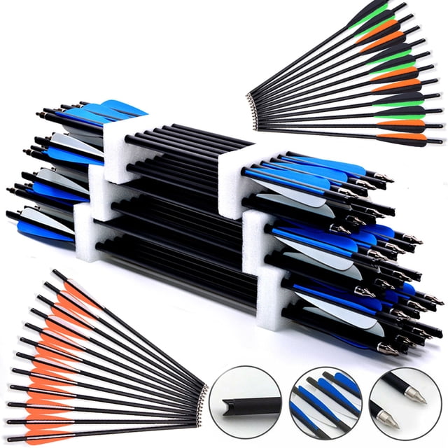12-Pack 20" Carbon Crossbow Bolts With 12 Broadheads – Hunting Arrow Set (Blue, Traditional Style)