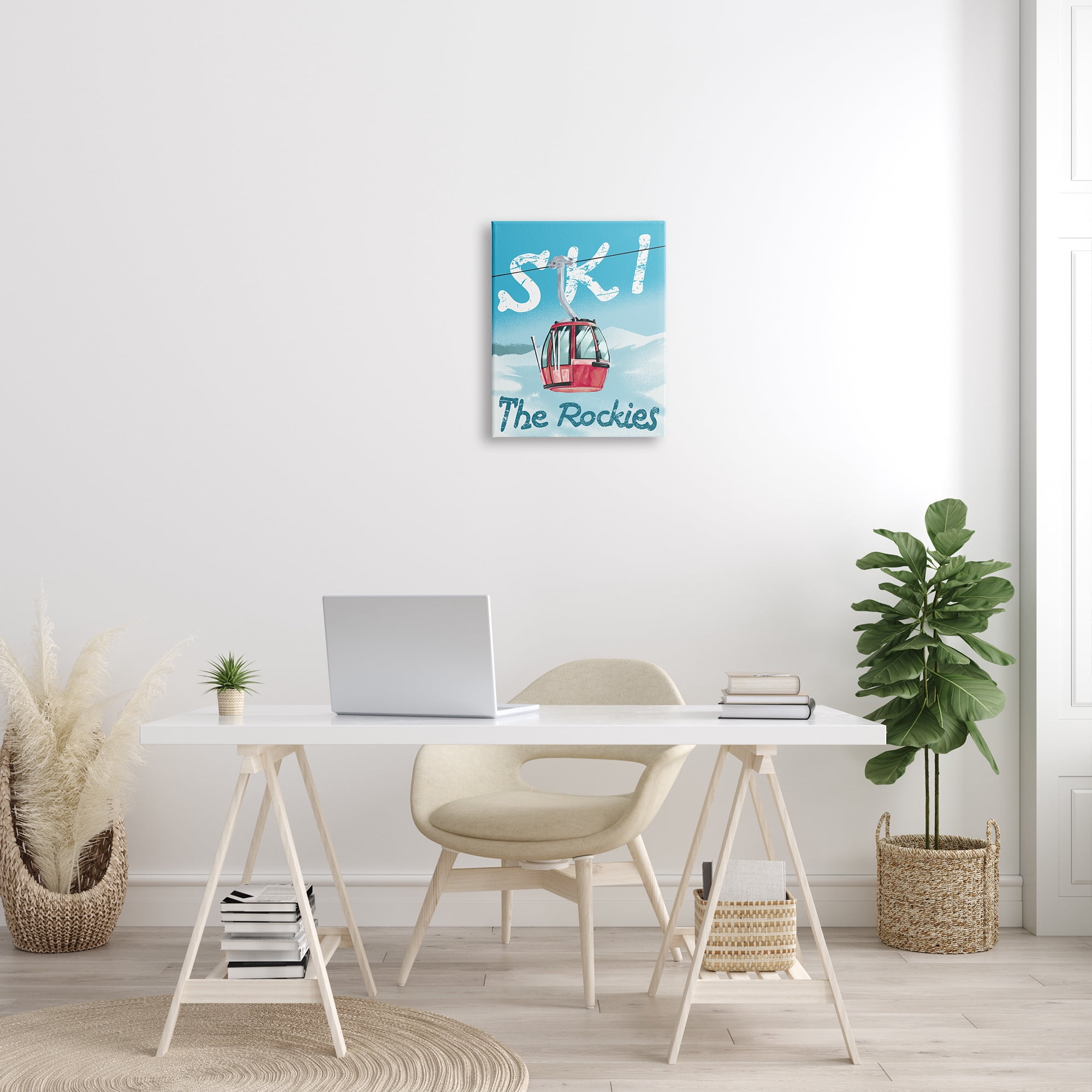 Stupell Industries Ski Trolly The Rocky Mountains Winter Blue Sports Painting Gallery Wrapped Canvas Print Wall Art, 16 x 20