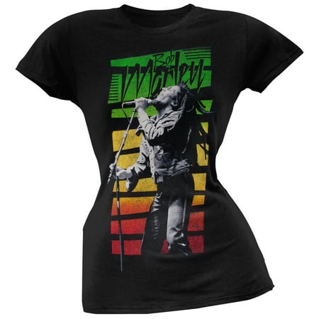 - Bob Marley - Rasta Stripe Portrait Soft Juniors T-Shirt