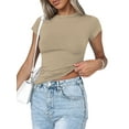 thumbnail image 5 of Sexy Short Sleeve Top for Women Solid Slim Fitted Shirt Tee Basic Crew Neck Crop Top Blouse, 5 of 9