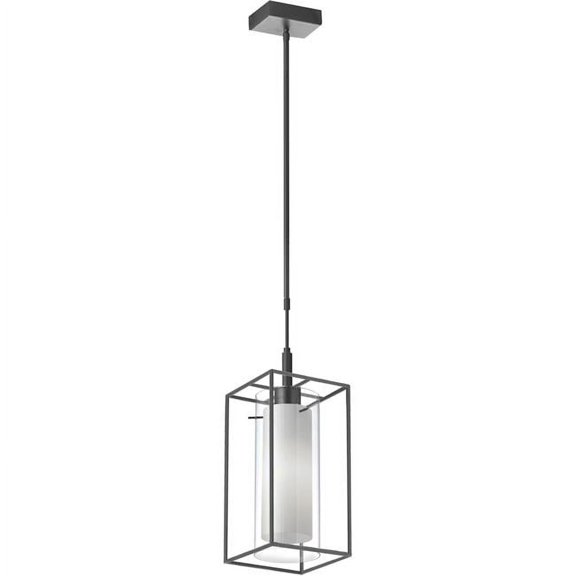 Dainolite CBE-61P-MB 7 in. Cubo 1 Light Rectangular Pendant, Matte Black Metal Frame with Frosted & Clear Glass
