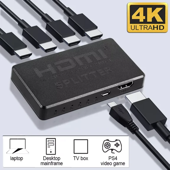 HDMI Splitter 1 In 4 Out 4K UHD HD 1080P 4-Port Repeater Splitter Amplifier 1x4