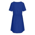 thumbnail image 6 of FRSASU Women's Mini Dress Casual V Neck Short Sleeve Pleated Dresses Solid Color Loose Fit Fashion Summer Dress Blue, 6 of 8