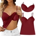 thumbnail image 2 of Built in Bra Tank Tops for Women No Underwire Workout Sports Padded Shirts Spaghetti Strap V Neck Camisole Tops ,XXL,Wine, 2 of 8