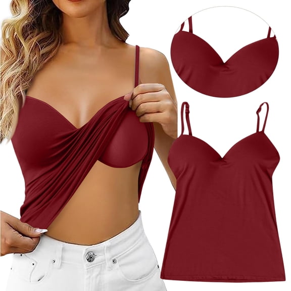 VV AVEORS Womens Camisole Tank Tops With Built In Bra Adjustable Spaghetti Strap V Neck Yoga Shirts Basic Tank Tops Layer Padded Bra Wine 4XL