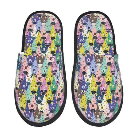 Balery Llamas Colorful Slient Indoor Furry Fleece Comfort House Shoes Soft Non-Slip Home Shoes Cotton slippers House Slippers-- Large