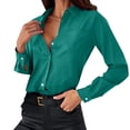 thumbnail image 1 of TSADFHJI Hauts Mignons Chemise à Manches Longues pour Femmes Mode Décontractée Simple Couleur Unie Col en V Boutons Vert, 1 of 5