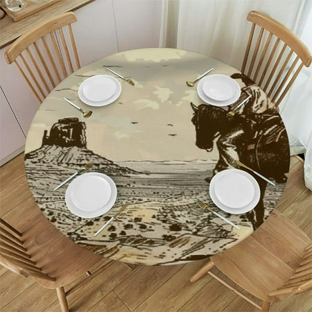 

Orinice Horse Desert Cowboy Round Table Cover Stain Resistant Washable Indoor Outdoor Tablecloth Kitchen Dining Wedding Parties Waterproof 100% Polyester Fiber 42-46