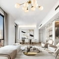 thumbnail image 2 of Claxy 8-Light Gold Sputnik Semi Flush Mount Light with Globe Milk Glass Shade, 2 of 11