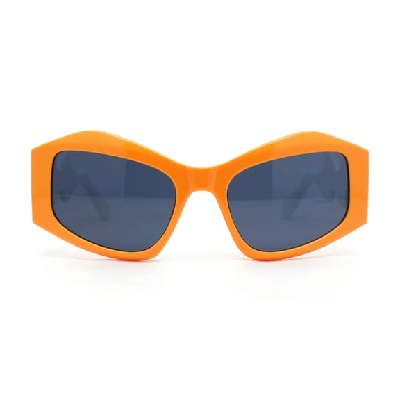 Womens Mod Angular Brow Cat Eye Thick Wavy Arm Plastic Sunglasses Orange White - Black
