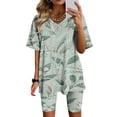 thumbnail image 2 of Blusas para Mujeres Casual Cuello en V Impresión de Manga Corta Blusa Y Pantalones Cortos Dos Piezas Pantalones Conjunto, 2 of 4